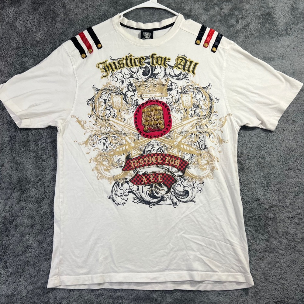 Ak-Cess Premium Mens Justice For All Graphic T-Shirt White Y2K Streetwear 2XL